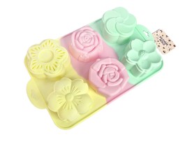 Molde silicona tricolor 6 flores grandes